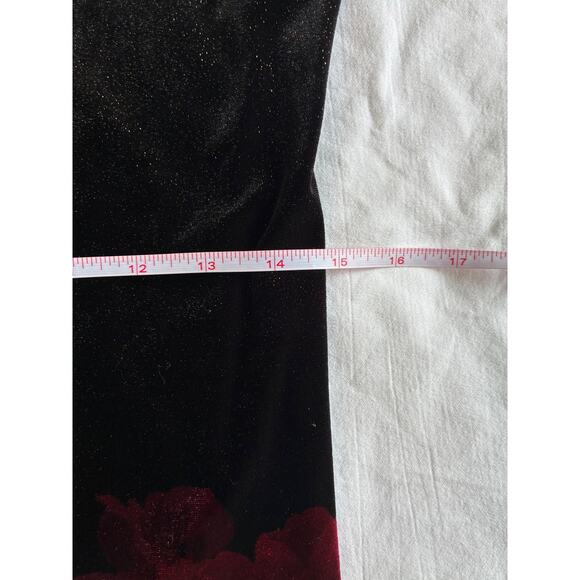 VTG 90s Velvet Dress M Mini‎ Black Red Floral Shimmer Whimsigoth Fairy Grunge - Picture 11 of 12